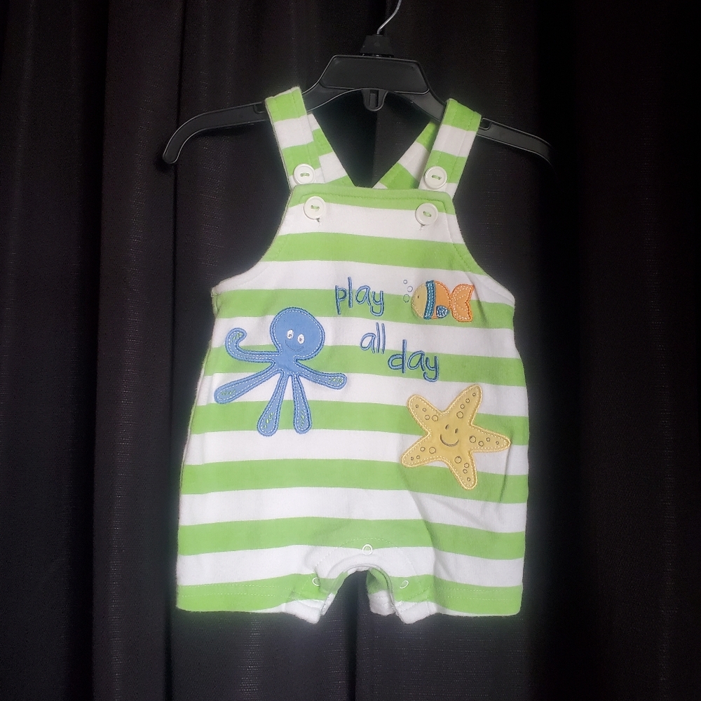 Ocean Animal Striped Baby Romper, 0-3M